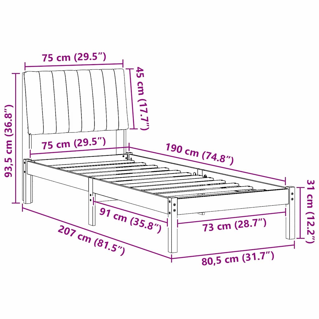Sengestamme med hodegjerde Brun 75 x 190 cm Massiv furu