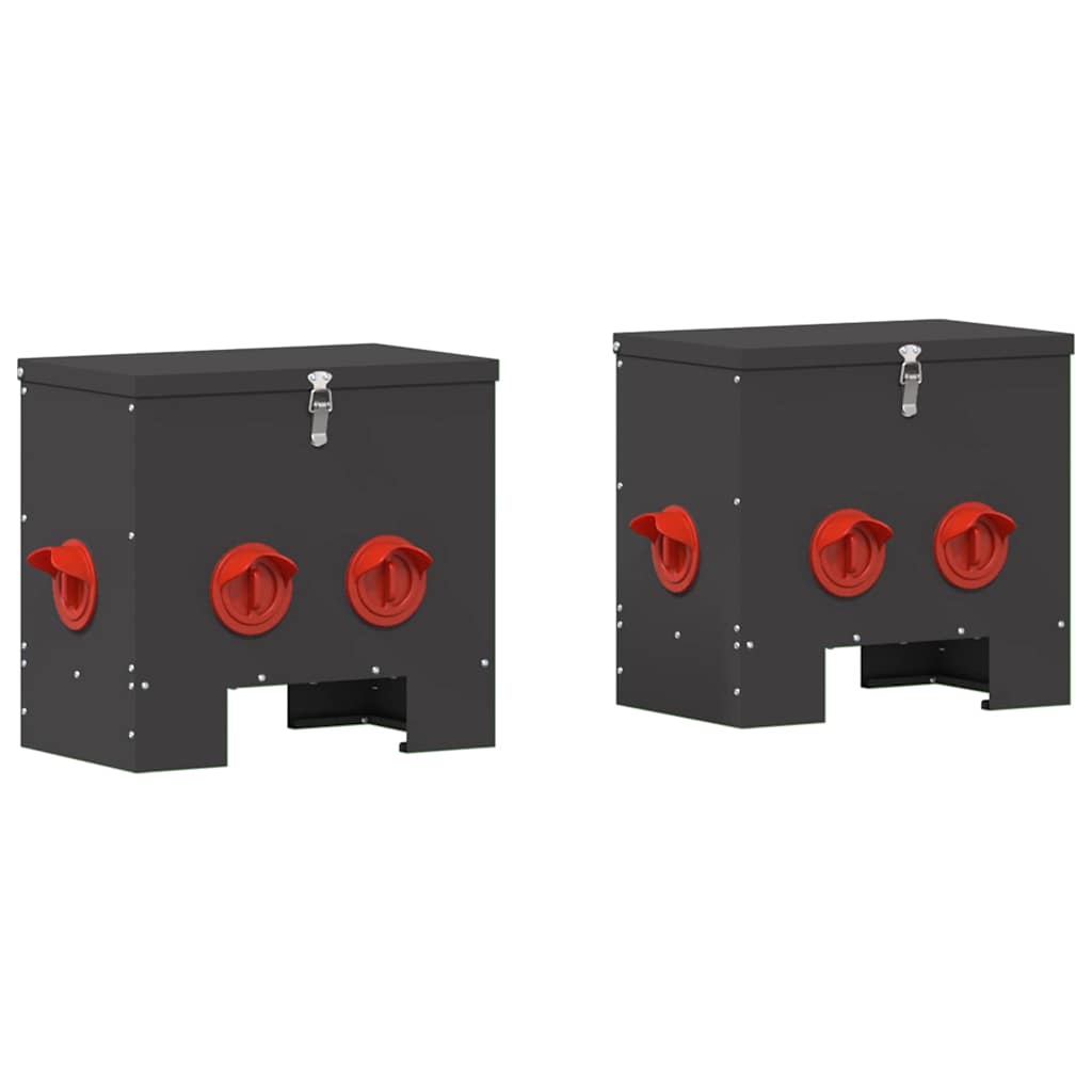 Hønsefutteral 2 pcs Svart 40,5 x 25 x 38 cm Kaldvalsget Stål