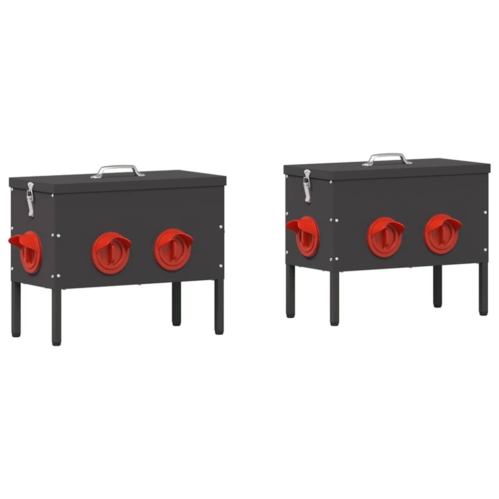 Hønsefutteral 2 pcs Svart 41,5 x 20,5 x 33 cm Kaldvalsget Stål