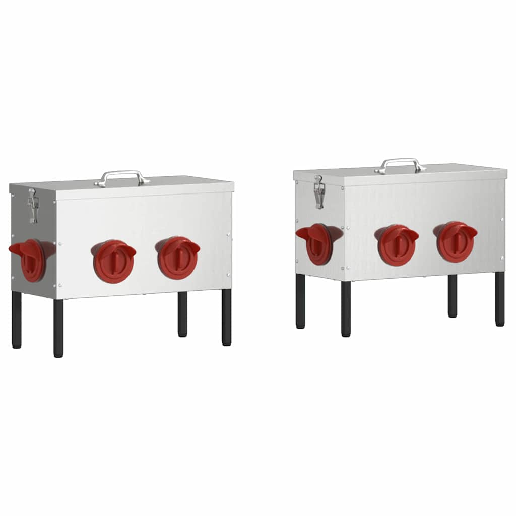 Hønsefutteral 2 pcs sølv 41,5 x 20,5 x 33 cm Galvanisert Stål