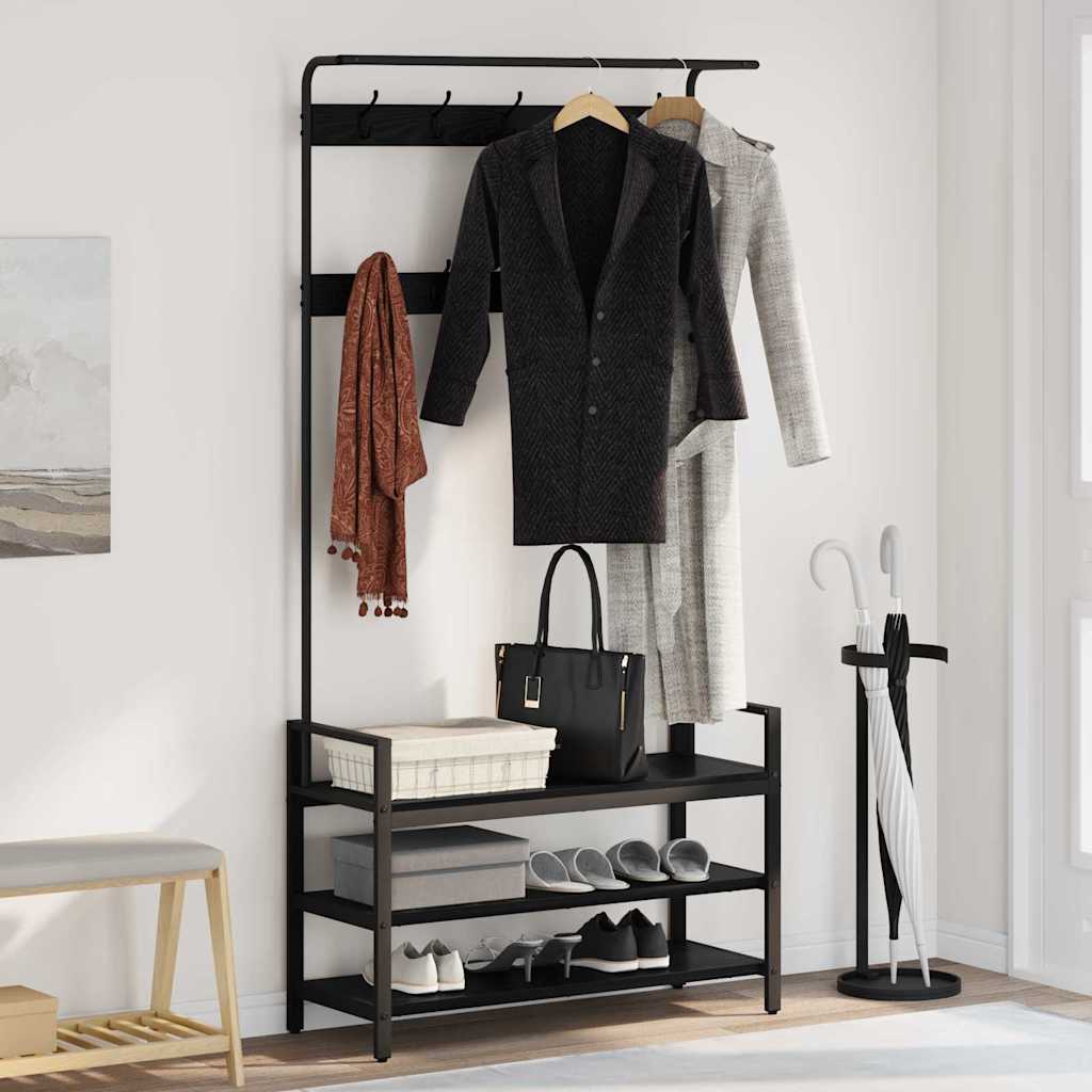 Kleshenger med hylle Svart eik 95 x 34 x 184 cm Konstruert tre