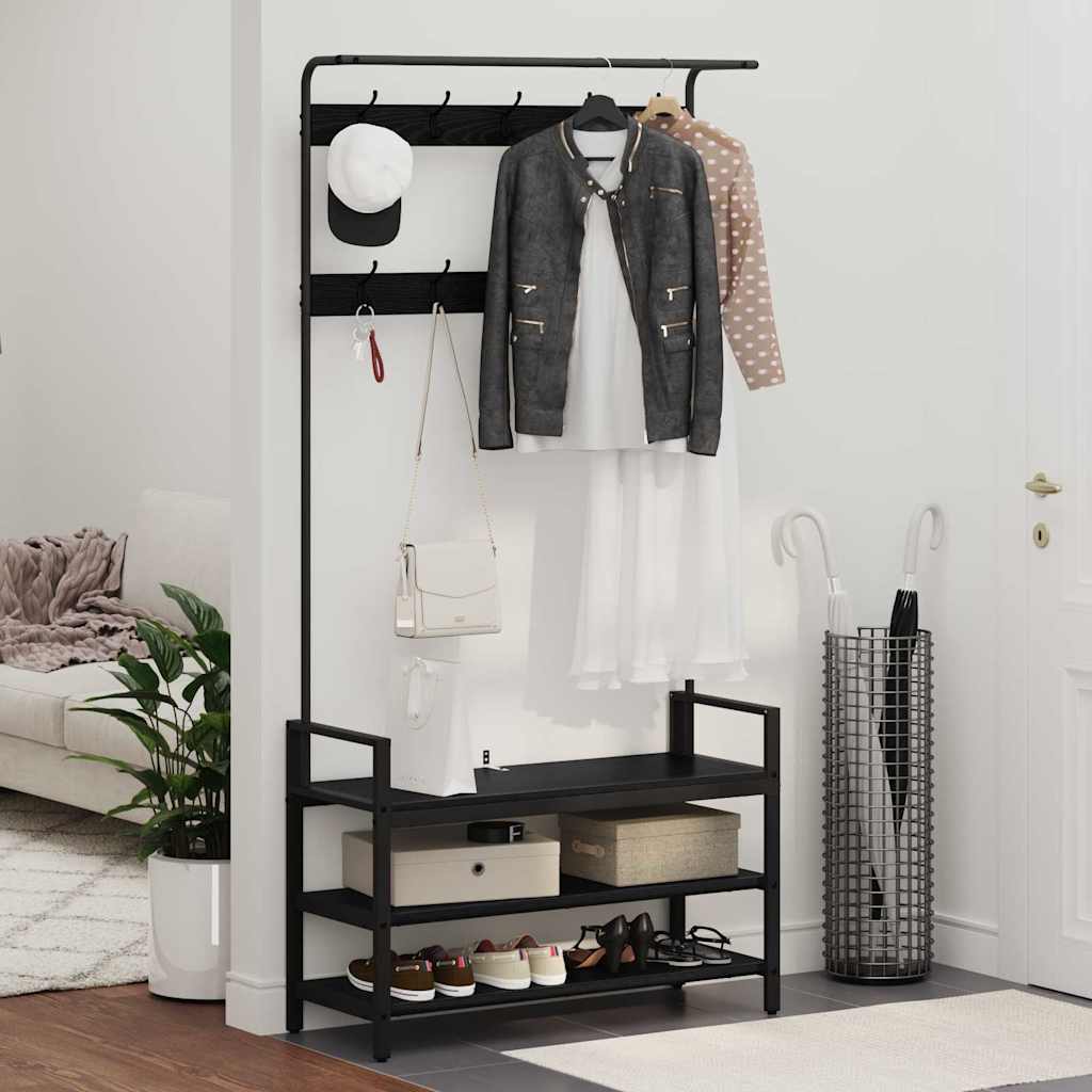 Kleshenger med hylle Svart eik 95 x 34 x 184 cm Konstruert tre