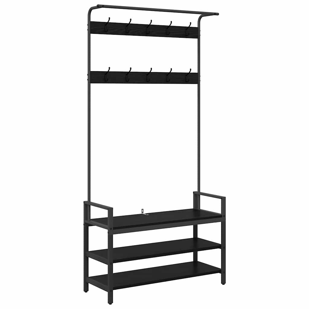 Kleshenger med hylle Svart eik 95 x 34 x 184 cm Konstruert tre