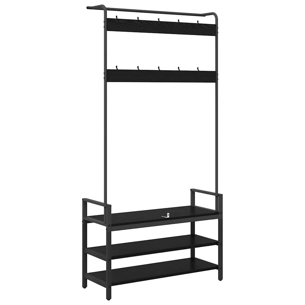 Kleshenger med hylle Svart eik 95 x 34 x 184 cm Konstruert tre