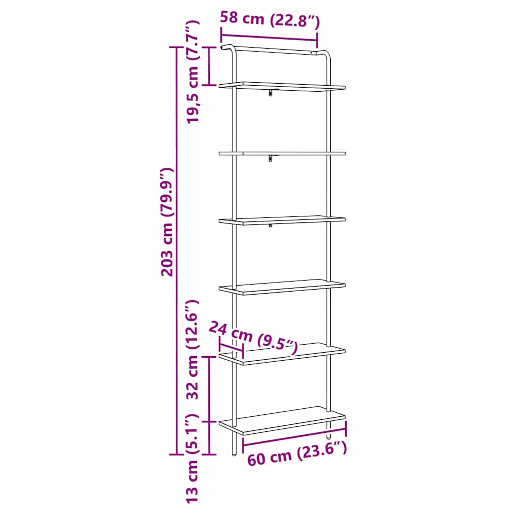 Bokhylle Røkt eik 60 x 24 x 203 cm Konstruert tre