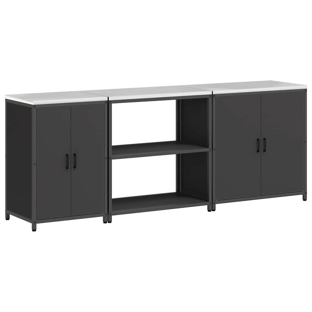 Kjøkkenoppbevaringssett med hylle 3 pcs Svart 240 x 50 x 92 cm
