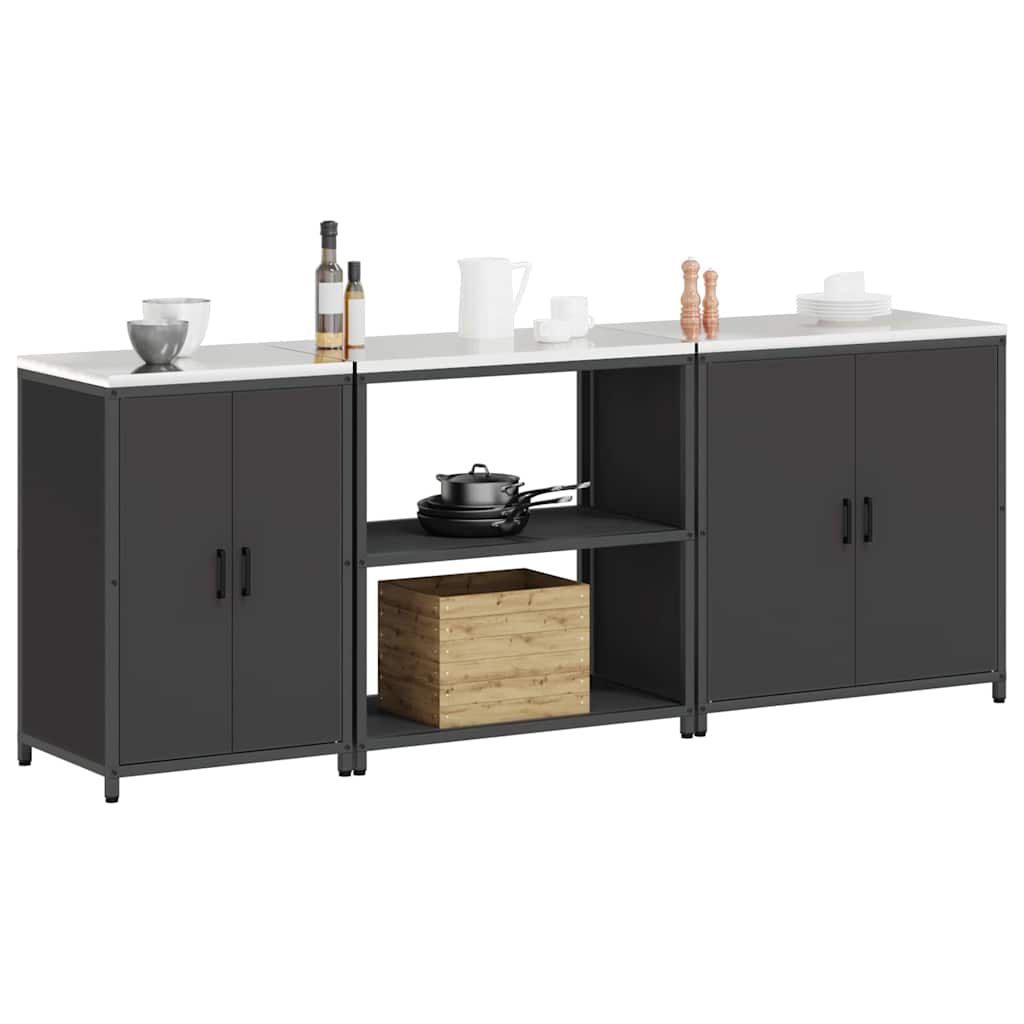 Kjøkkenoppbevaringssett med hylle 3 pcs Svart 240 x 50 x 92 cm