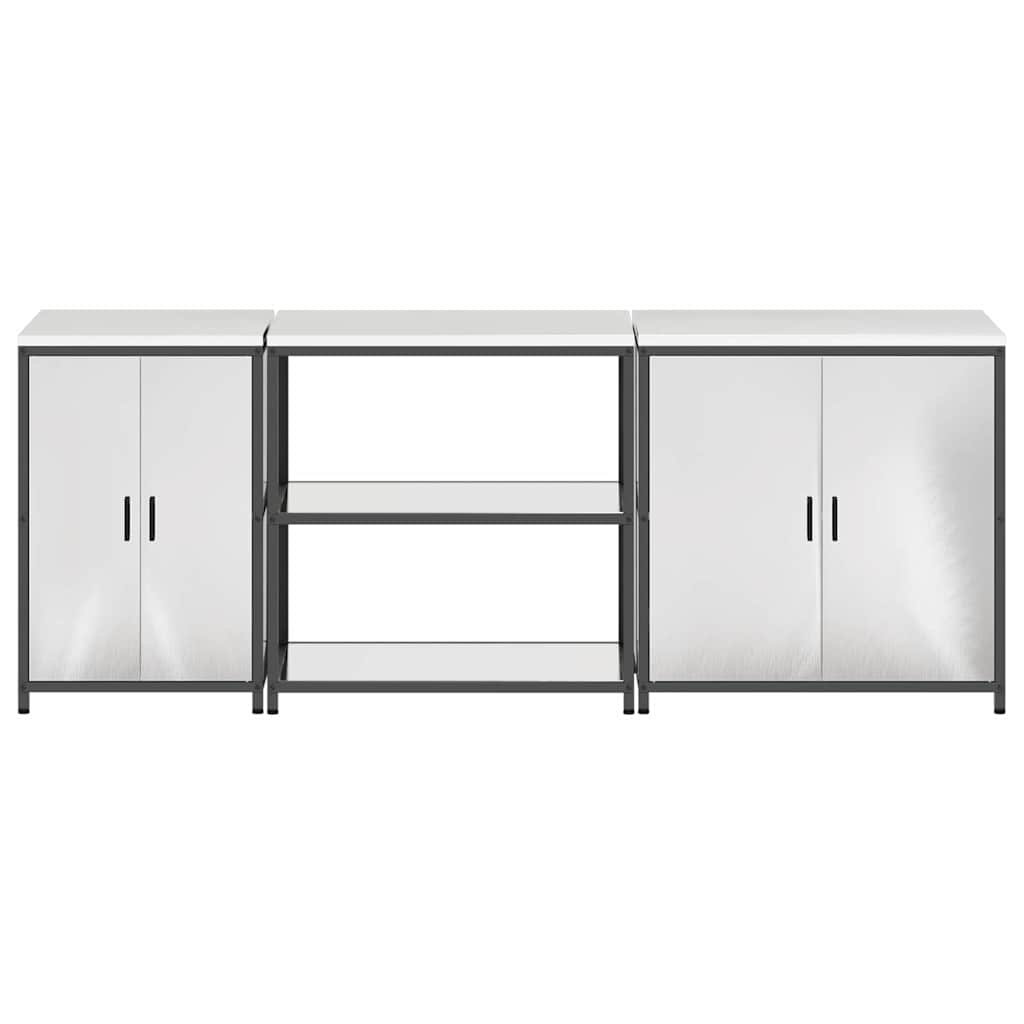 Kjøkkenoppbevaringssett med hylle 3 pcs Sølv 240 x 50 x 92 cm