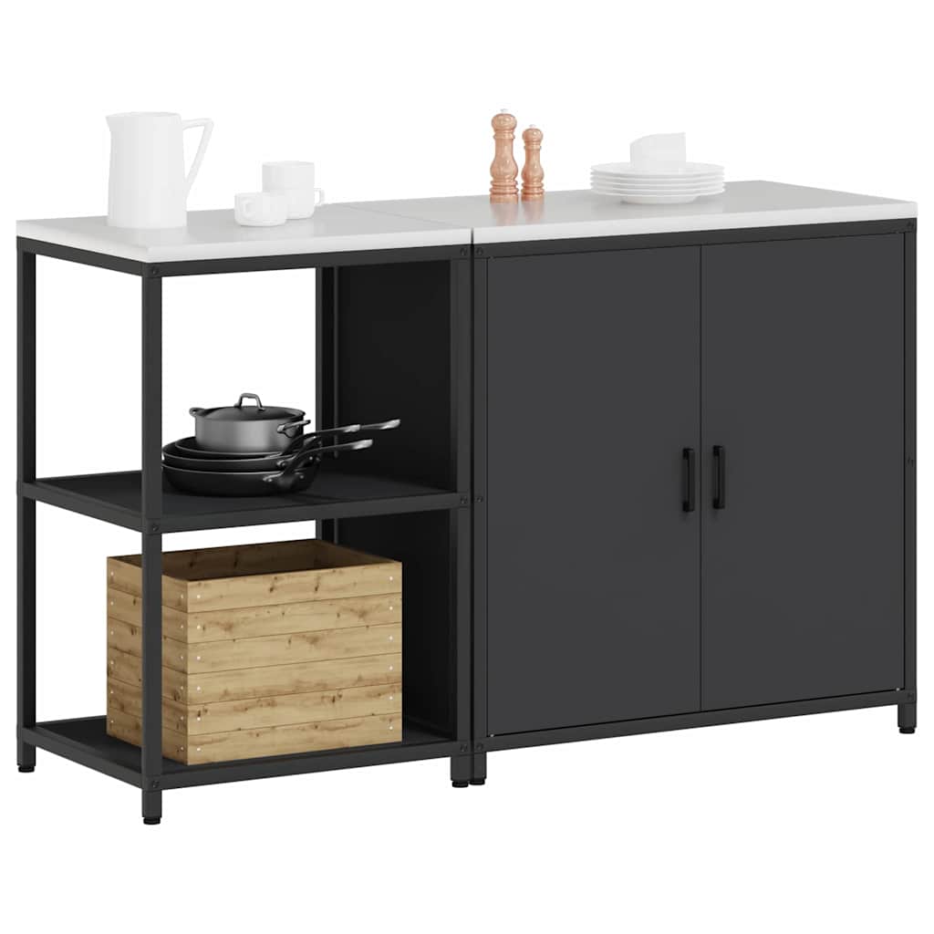 Kjøkkenoppbevaringssett med hylle 2 pcs Svart 150 x 50 x 92 cm