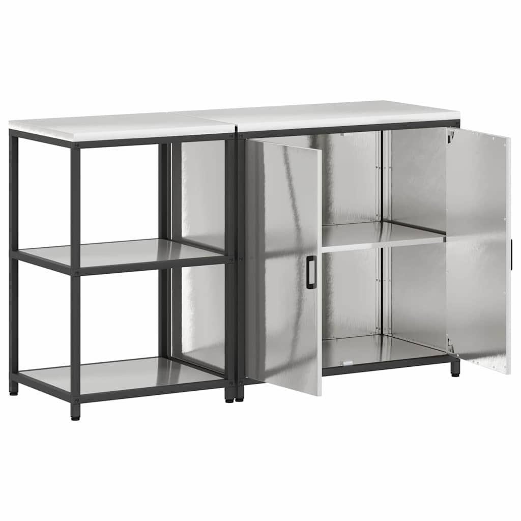 Kjøkkenoppbevaringssett med hylle 2 pcs Sølv 150 x 50 x 92 cm