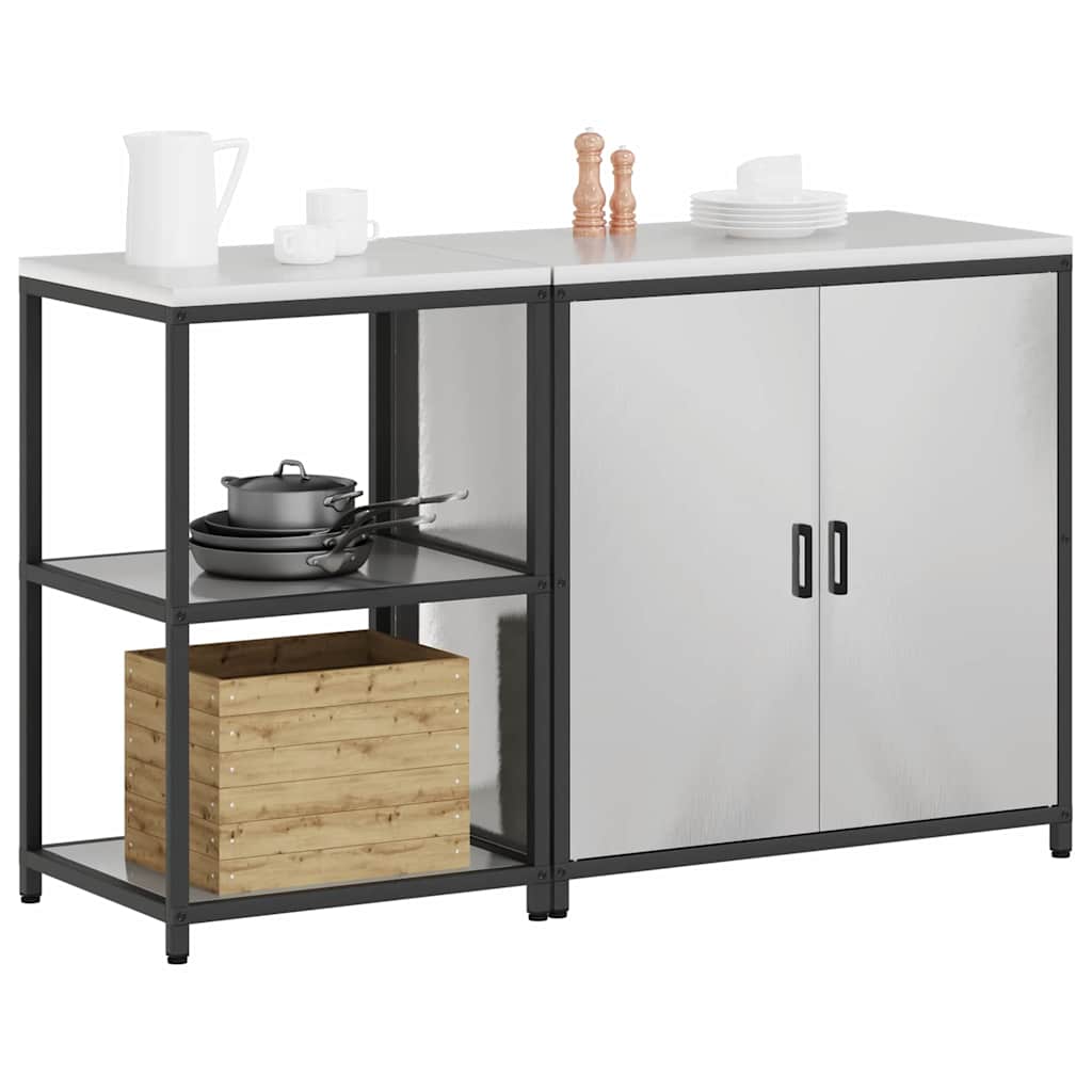 Kjøkkenoppbevaringssett med hylle 2 pcs Sølv 150 x 50 x 92 cm
