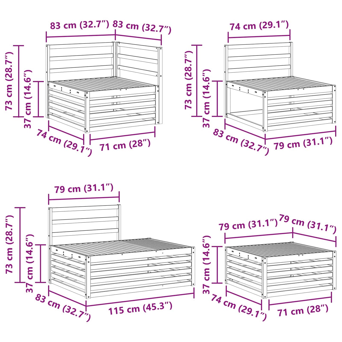 Utendørs sofa-sett 6 Stk
