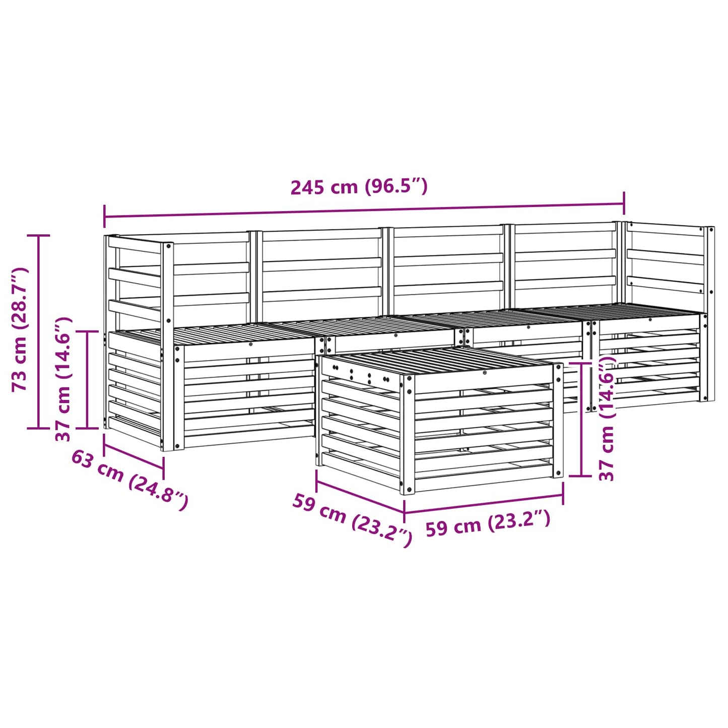 Utendørs sofa-sett 5 pcs Hvit Solid akasietre