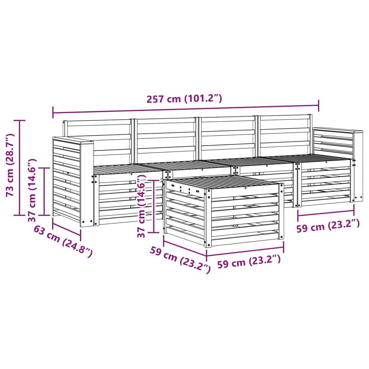 Utendørs sofa-sett 5 pcs Hvit Solid akasietre