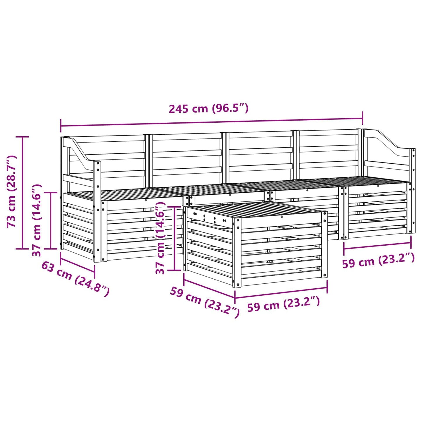 Utendørs sofa-sett 5 pcs Hvit Solid akasietre