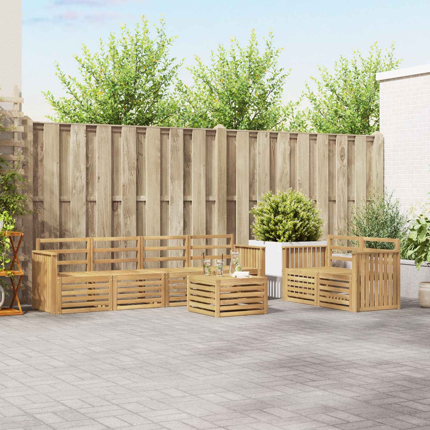 Utendørs sofa-sett 7 pcs Hvit Solid akasietre