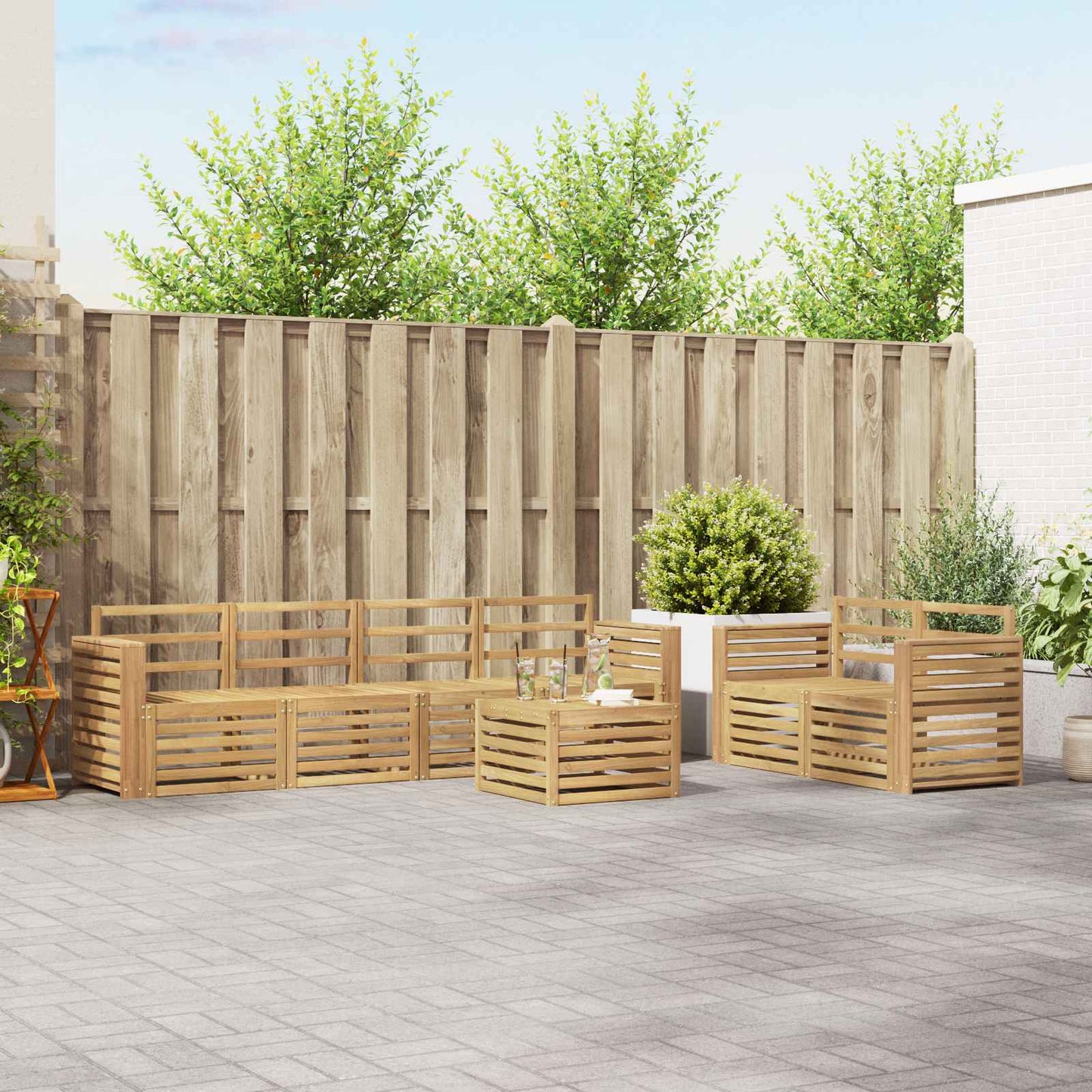 Utendørs sofa-sett 7 pcs Hvit Solid akasietre