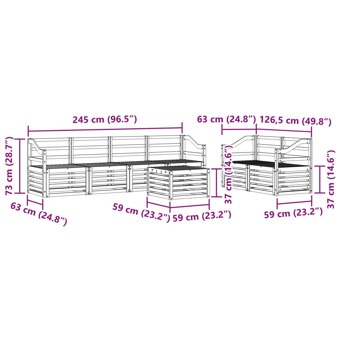 Utendørs sofa-sett 7 pcs Hvit Solid akasietre