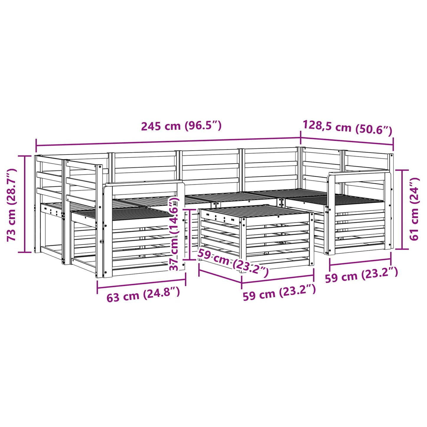 Utendørs sofa-sett 7 pcs Hvit Solid akasietre