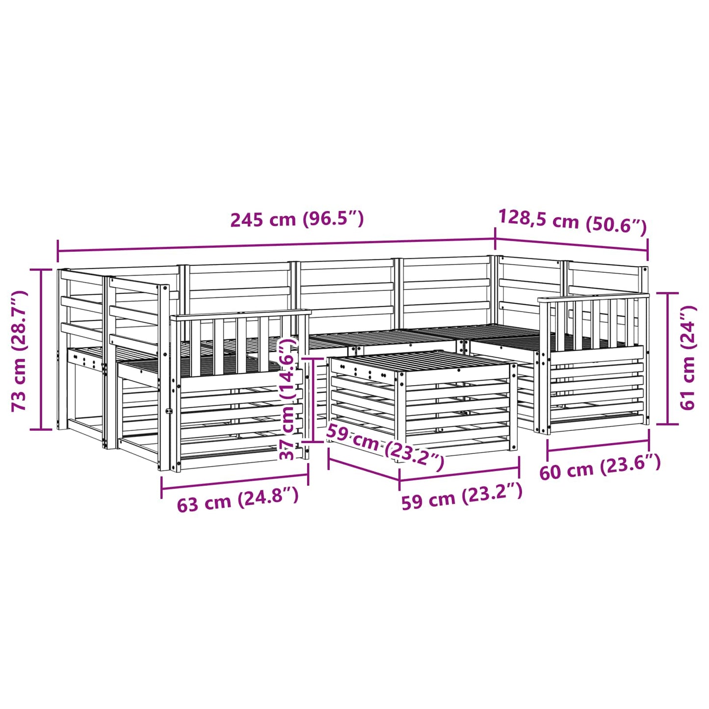 Utendørs sofa-sett 7 pcs Hvit Solid akasietre