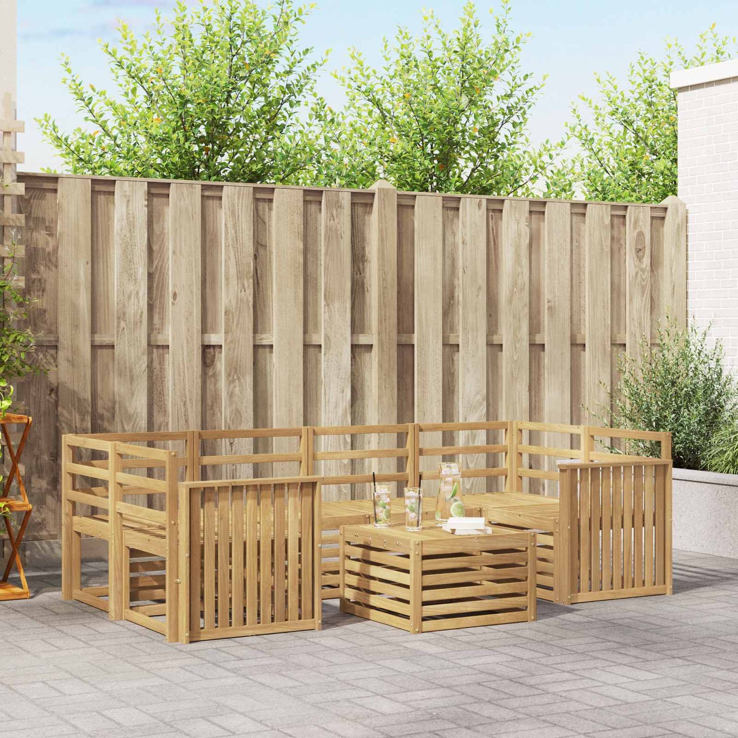 Utendørs sofa-sett 7 pcs Hvit Solid akasietre