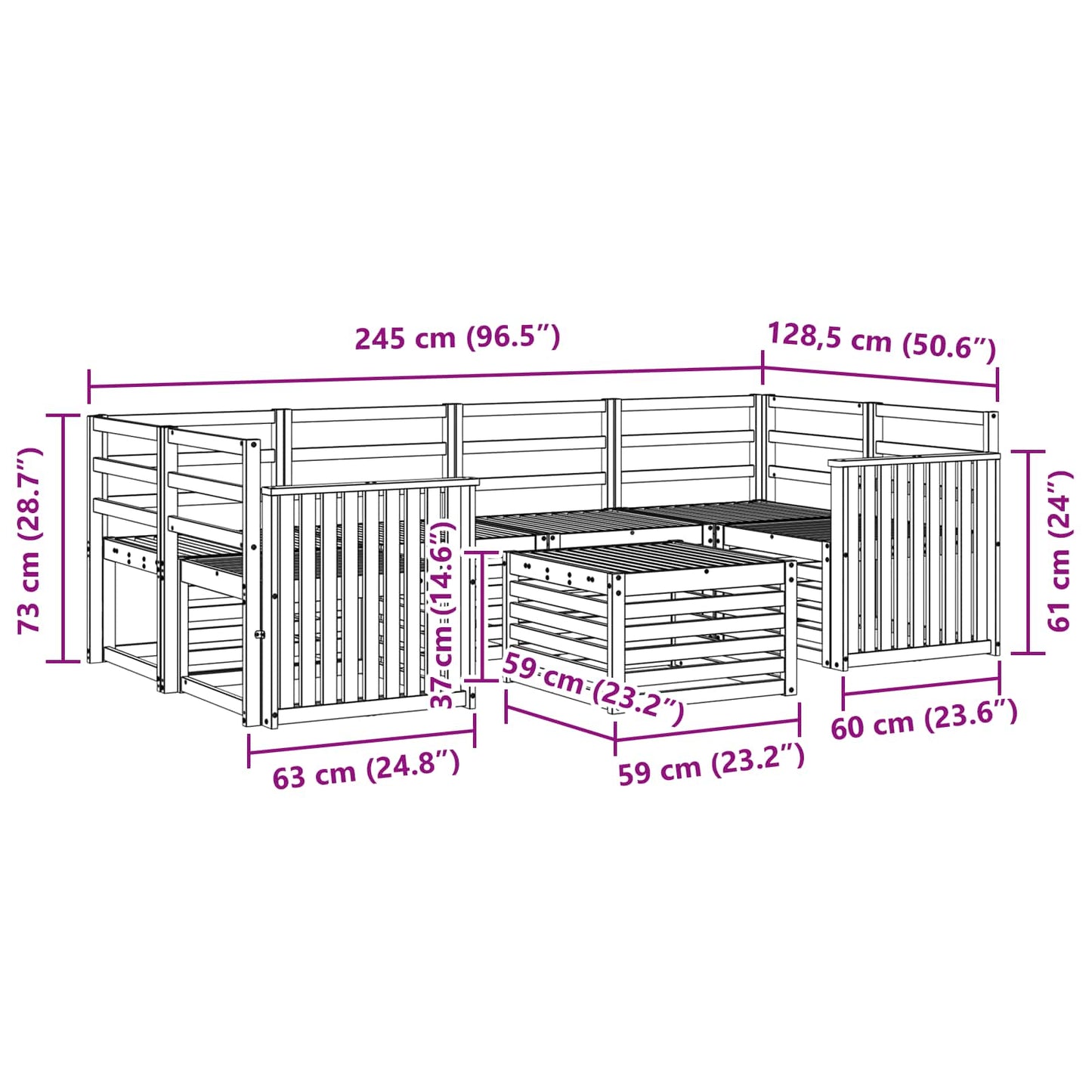 Utendørs sofa-sett 7 pcs Hvit Solid akasietre