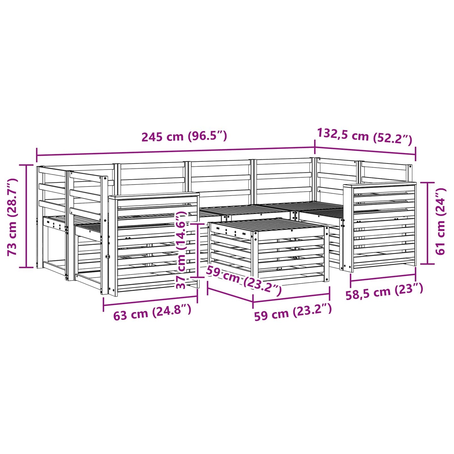Utendørs sofa-sett 7 pcs Hvit Solid akasietre