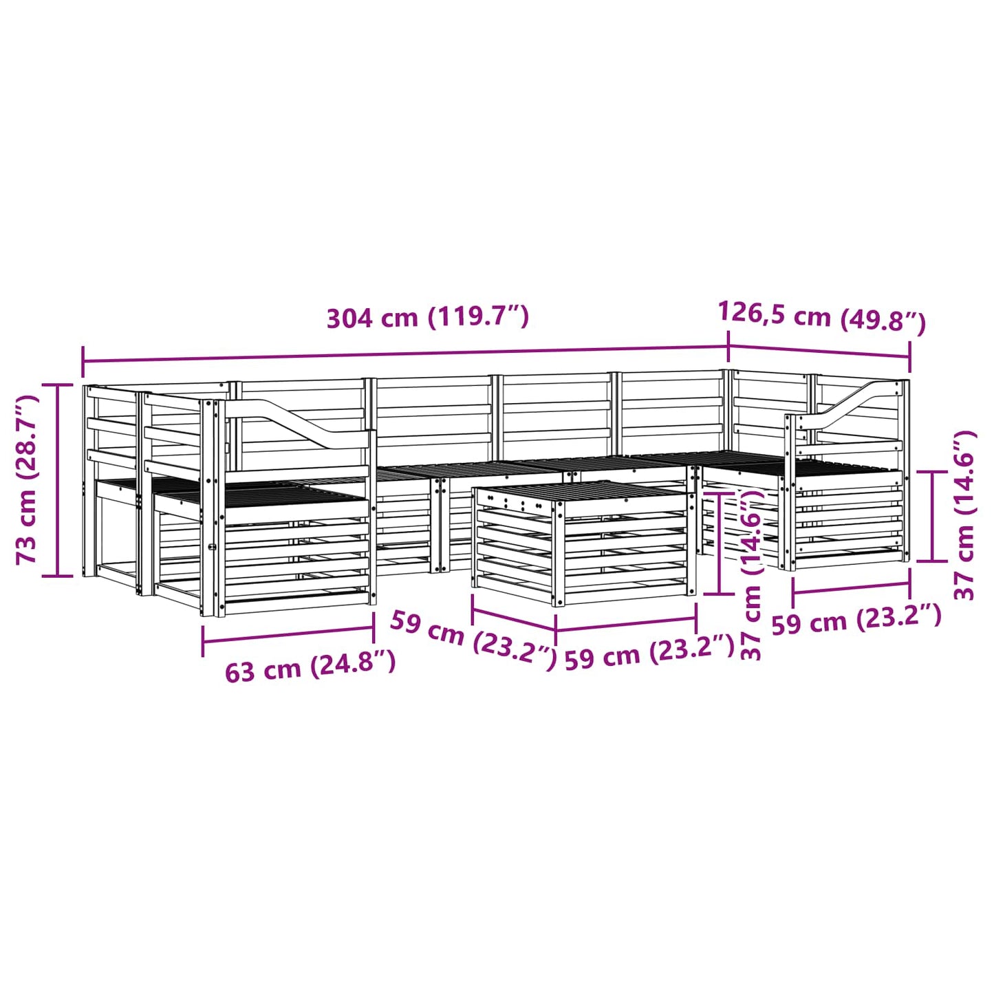 Utendørs sofa-sett 8 pcs Hvit Solid akasietre