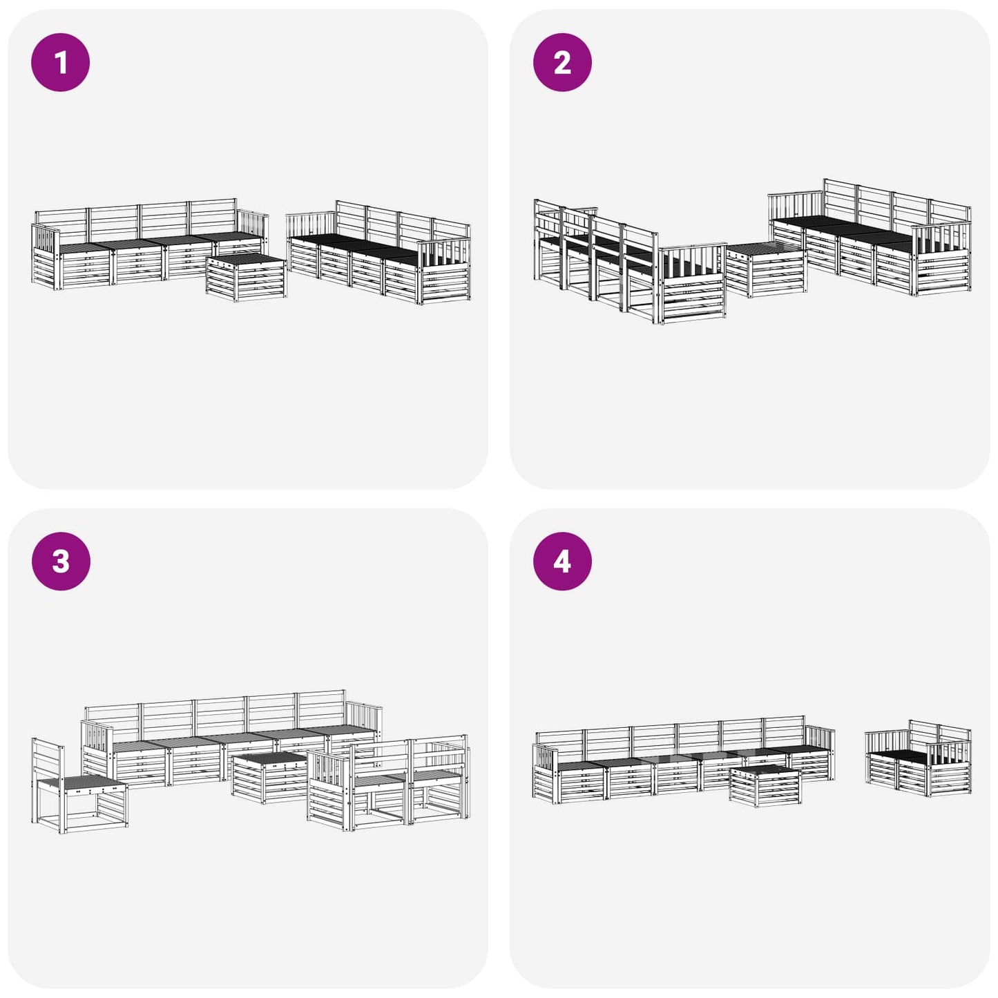Utendørs sofa-sett 9 pcs Hvit 59 x 59 x 37 cm Solid akasietre