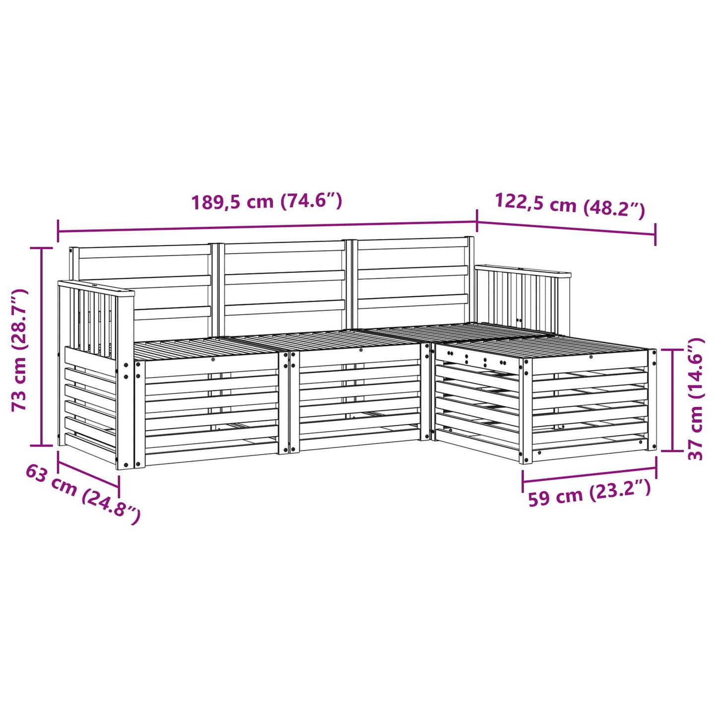 Utendørs sofa-sett 4 pcs Hvit 189,5 x 122,5 x 73 cm