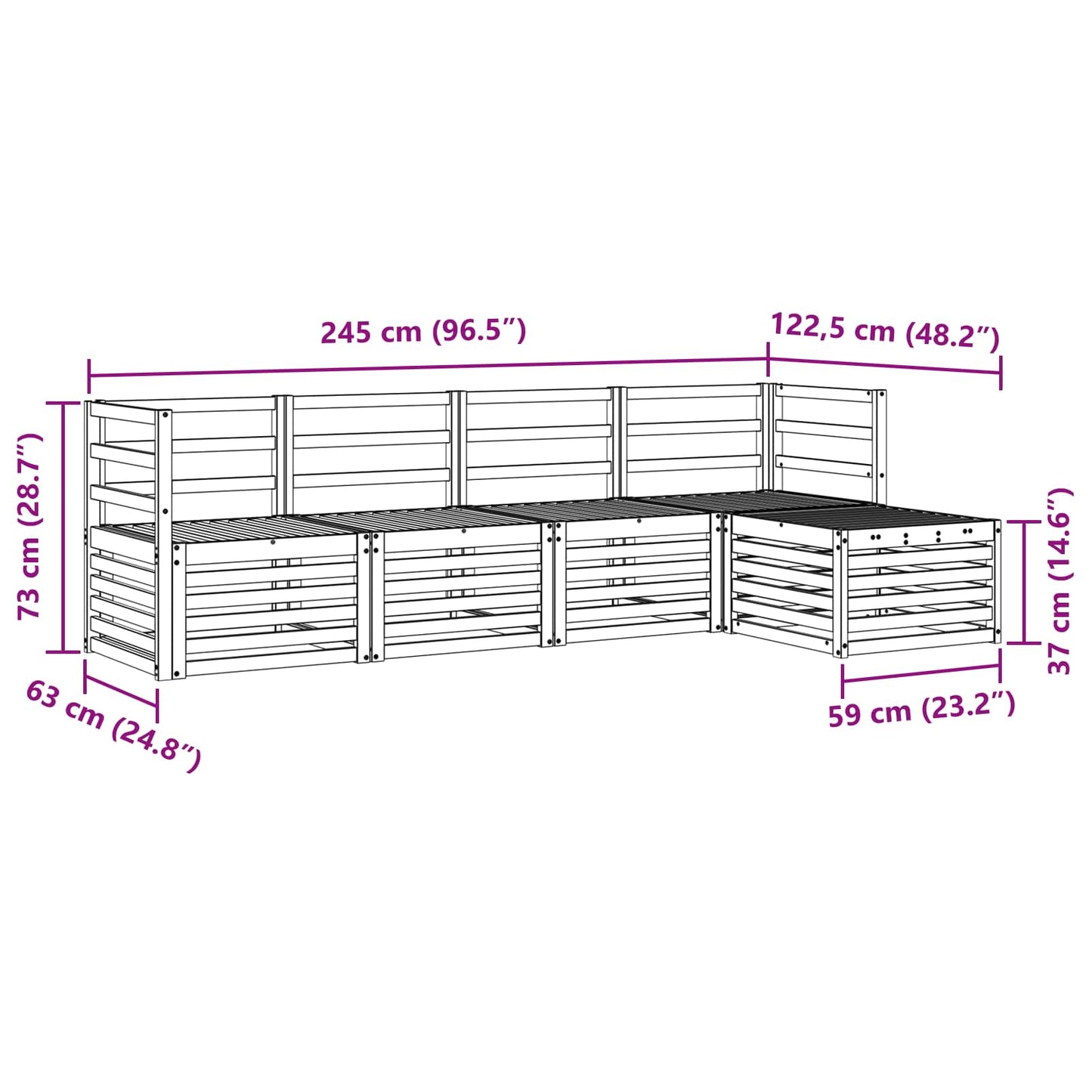 Utendørs sofa-sett 5 pcs Hvit Solid akasietre