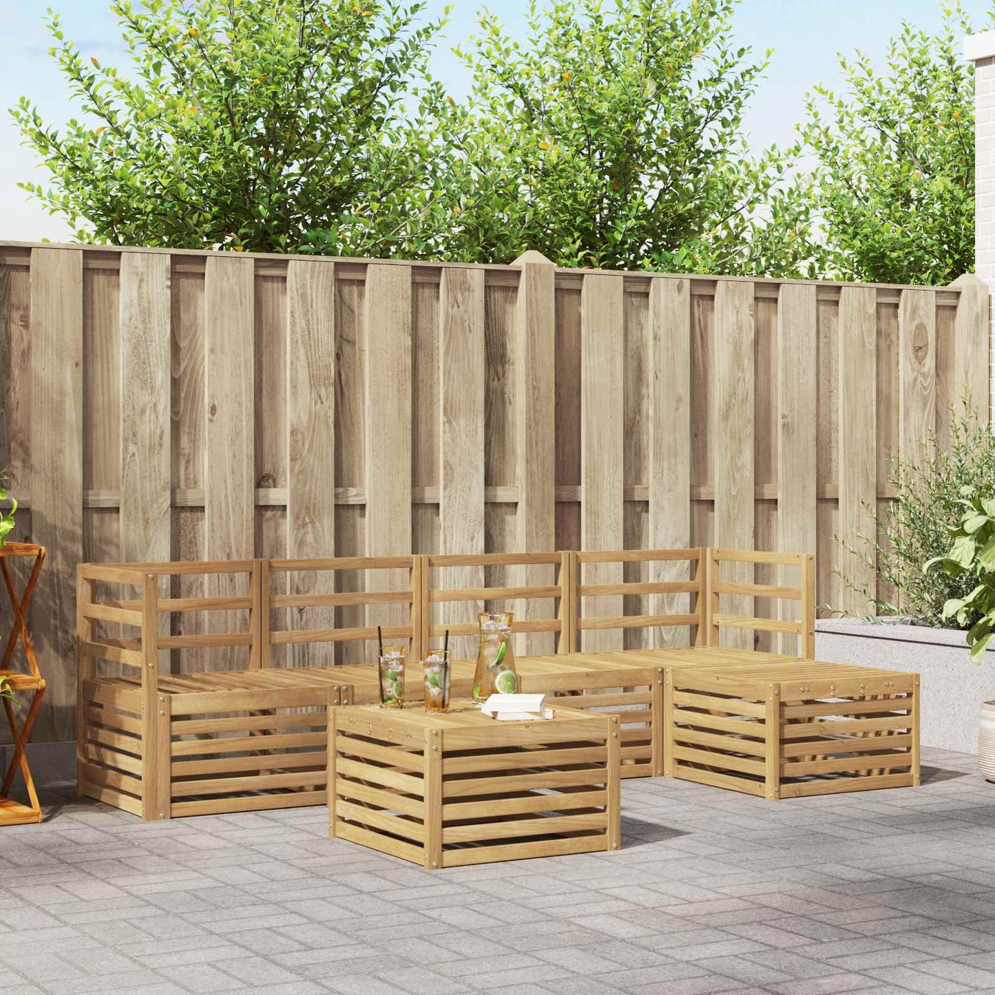 Utendørs sofa-sett 6 pcs Hvit Solid akasietre