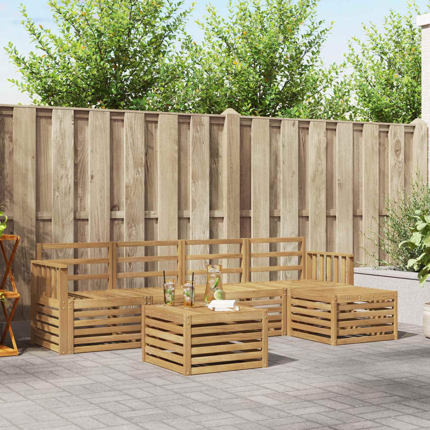 Utendørs sofa-sett 6 pcs Hvit 59 x 59 x 37 cm Solid akasietre