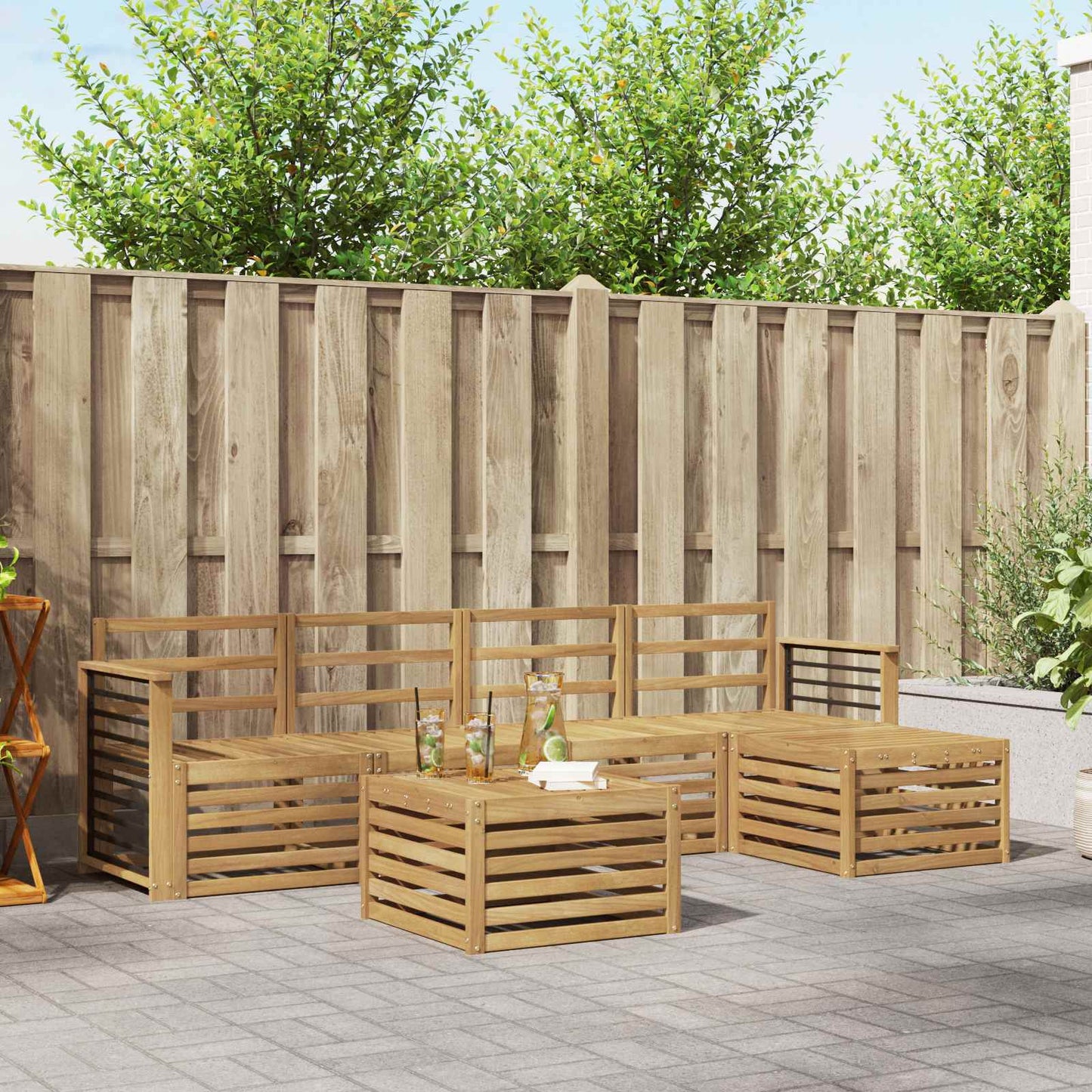 Utendørs sofa-sett 6 pcs Hvit Solid akasietre