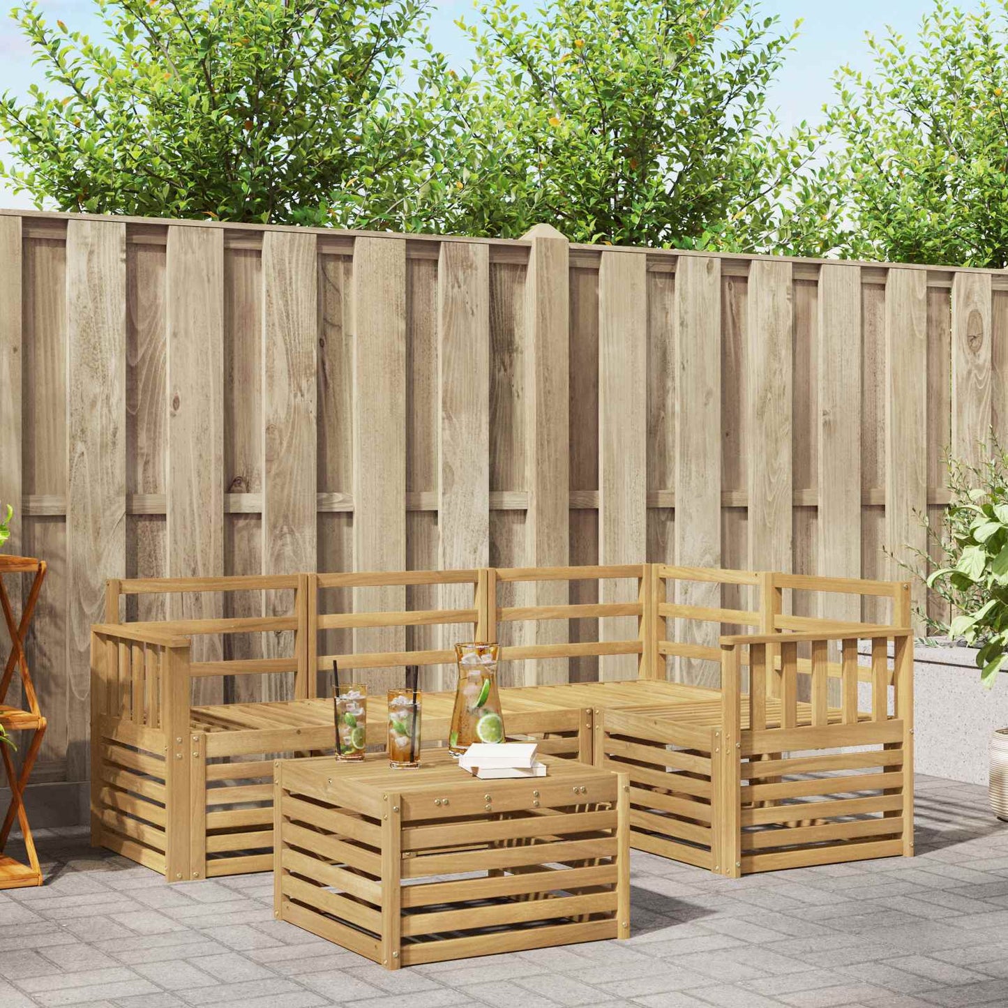 Utendørs sofa-sett 5 pcs Hvit 59 x 59 x 37 cm Solid akasietre