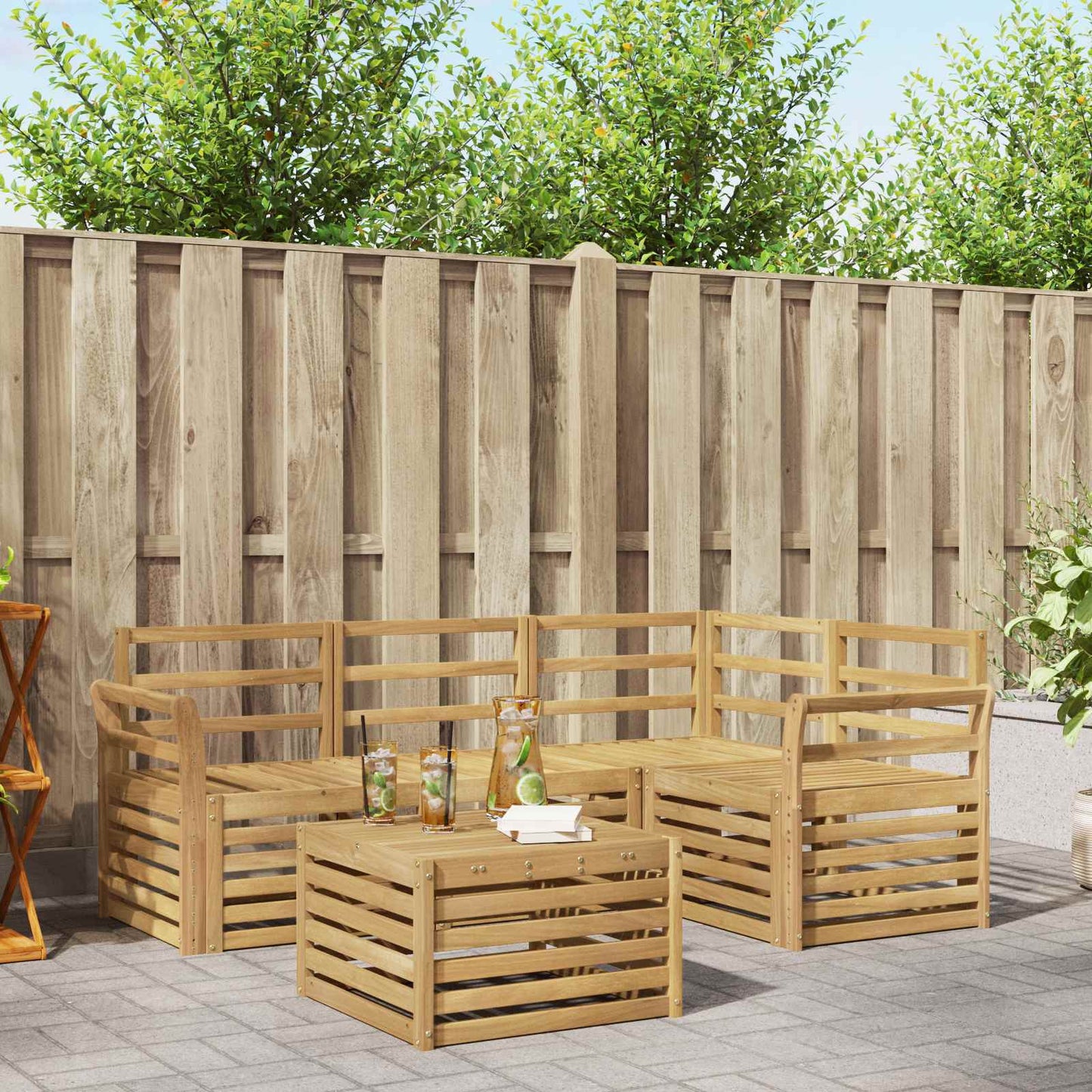 Utendørs sofa-sett 5 pcs Hvit 59 x 59 x 37 cm Solid akasietre