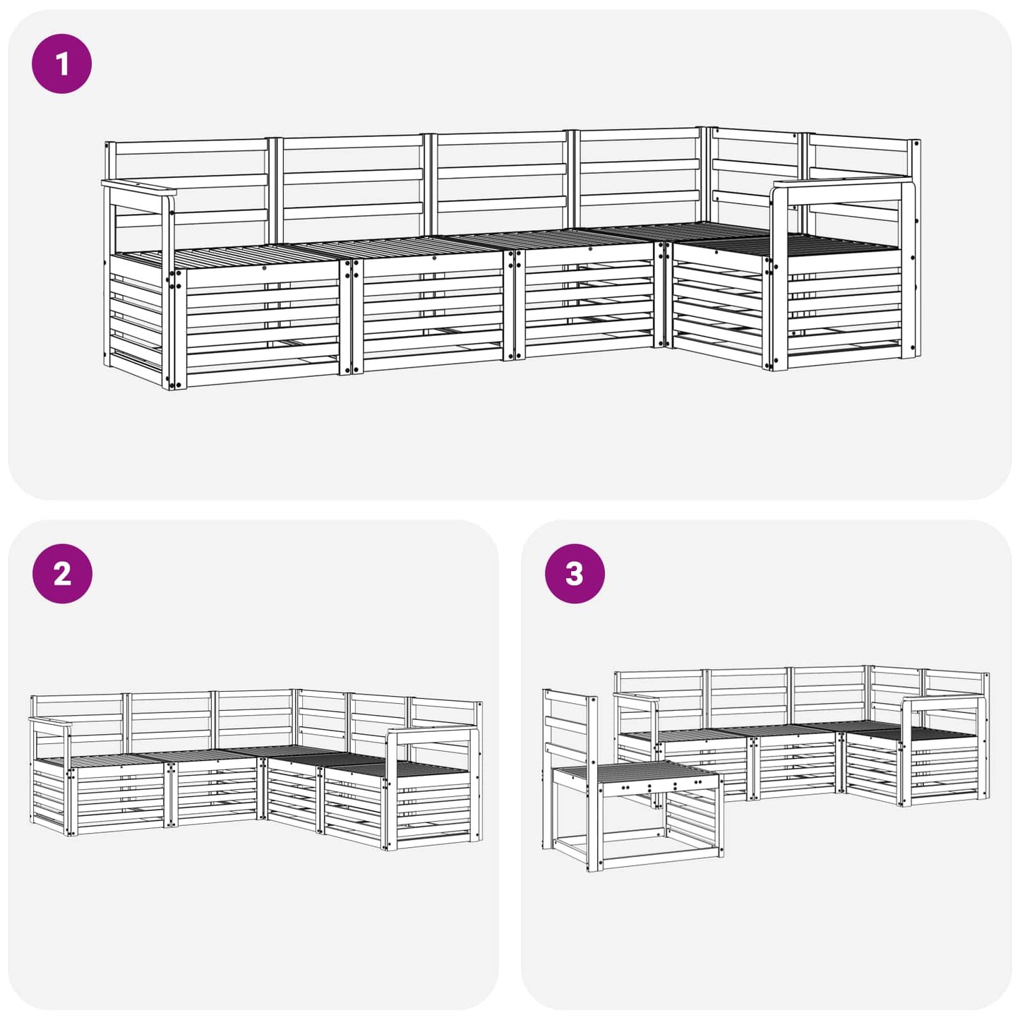 Utendørs sofa-sett 5 pcs Hvit 247 x 128,5 x 73 cm