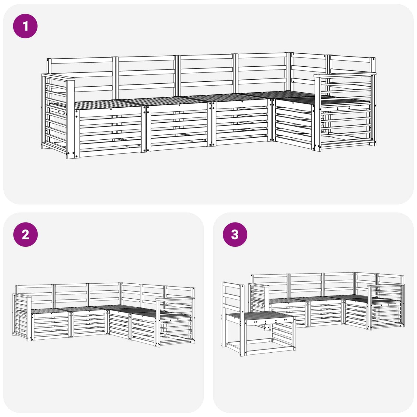 Utendørs sofa-sett 5 pcs Hvit 247 x 128,5 x 73 cm