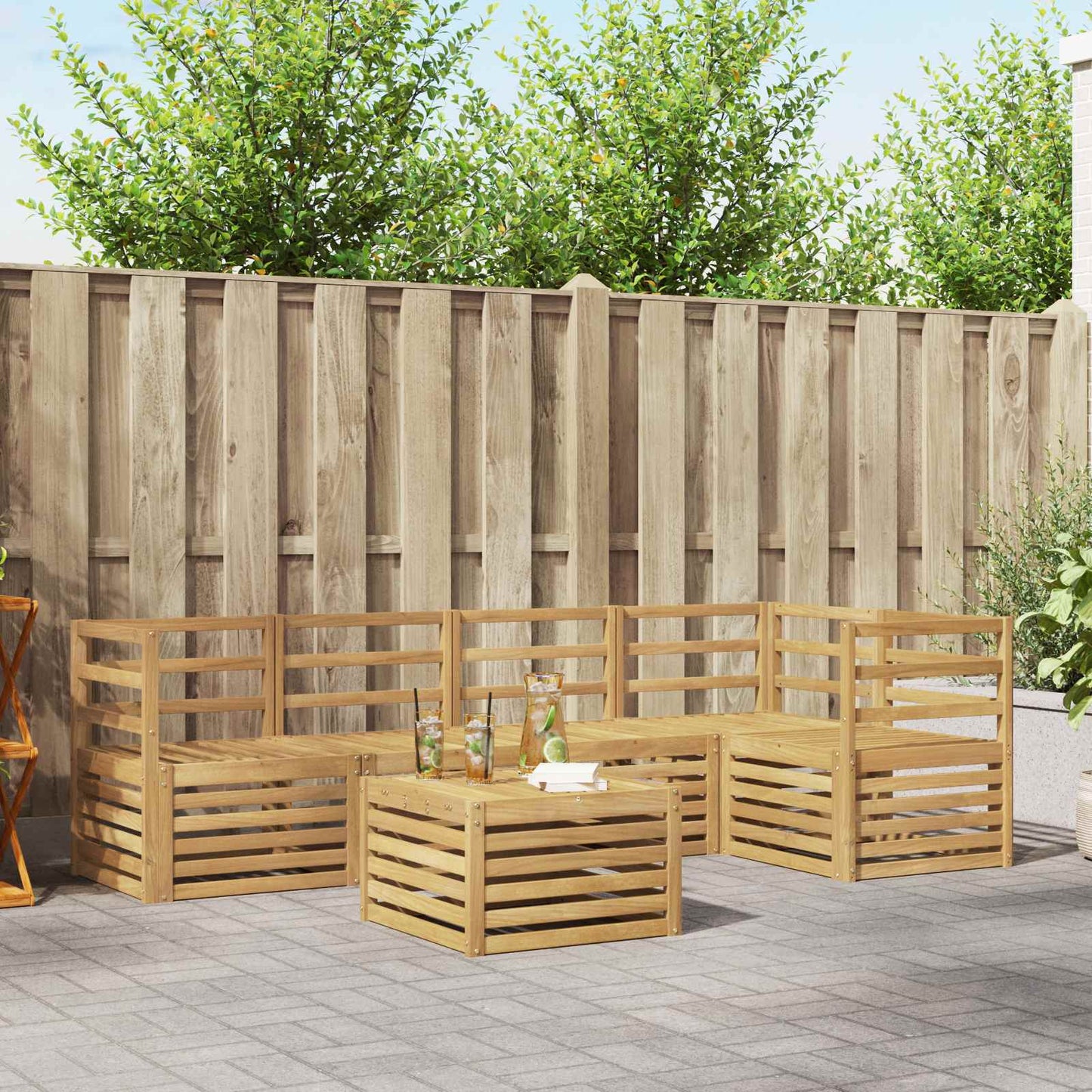 Utendørs sofa-sett 6 pcs Hvit 59 x 59 x 37 cm Solid akasietre