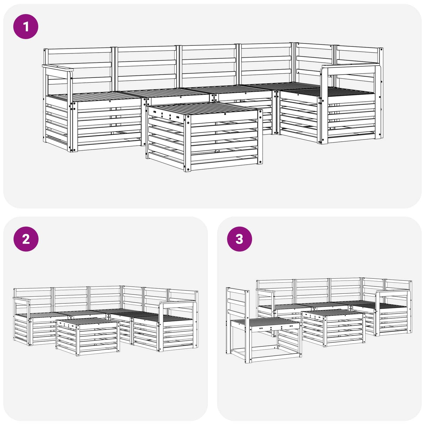 Utendørs sofa-sett 6 pcs Hvit 59 x 59 x 37 cm Solid akasietre