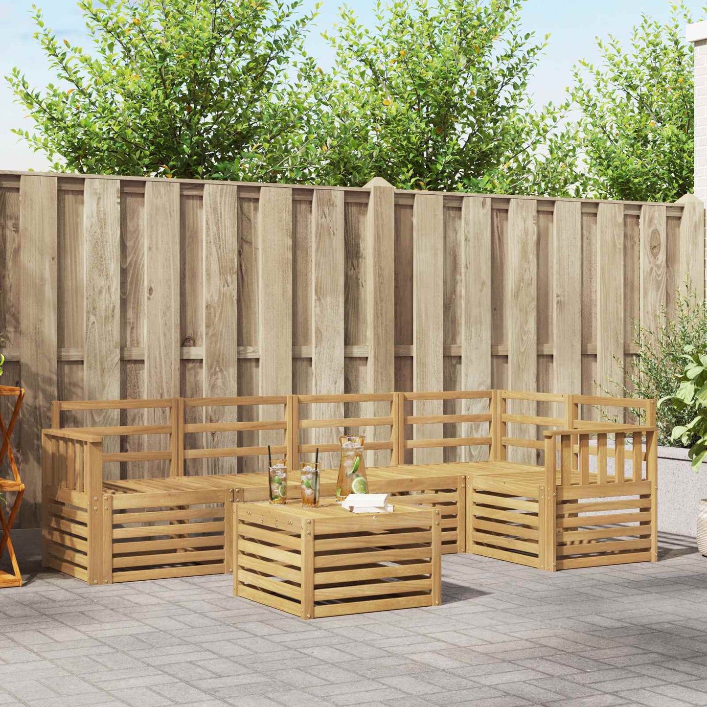Utendørs sofa-sett 6 pcs Hvit 59 x 59 x 37 cm Solid akasietre