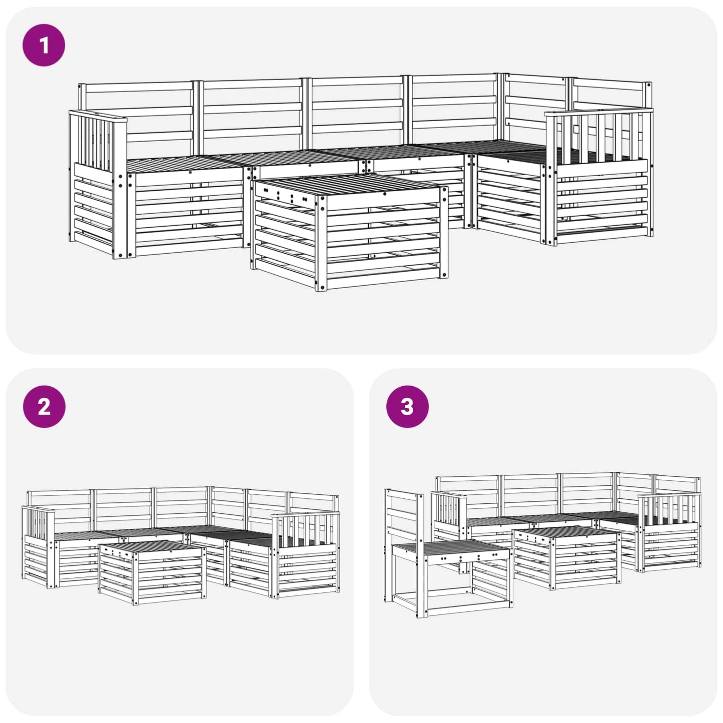 Utendørs sofa-sett 6 pcs Hvit 59 x 59 x 37 cm Solid akasietre