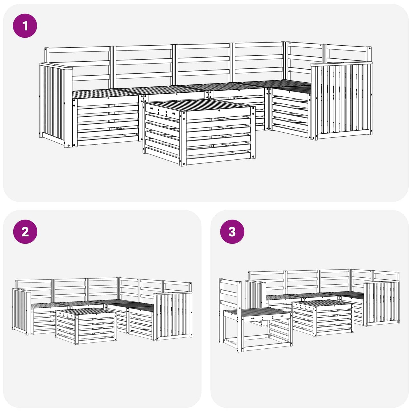 Utendørs sofa-sett 6 pcs Hvit 59 x 59 x 37 cm Solid akasietre