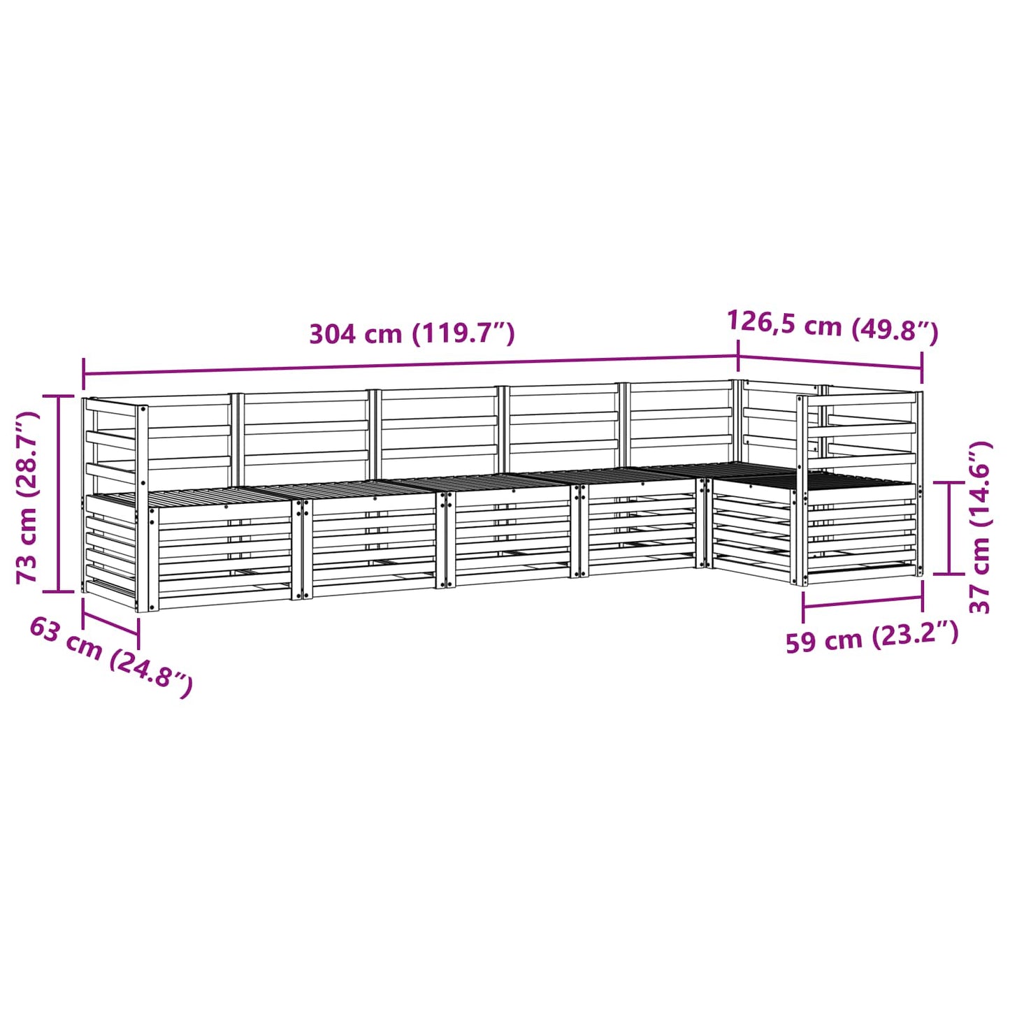 Utendørs sofa-sett 6 pcs Hvit 304 x 126,5 x 73 cm