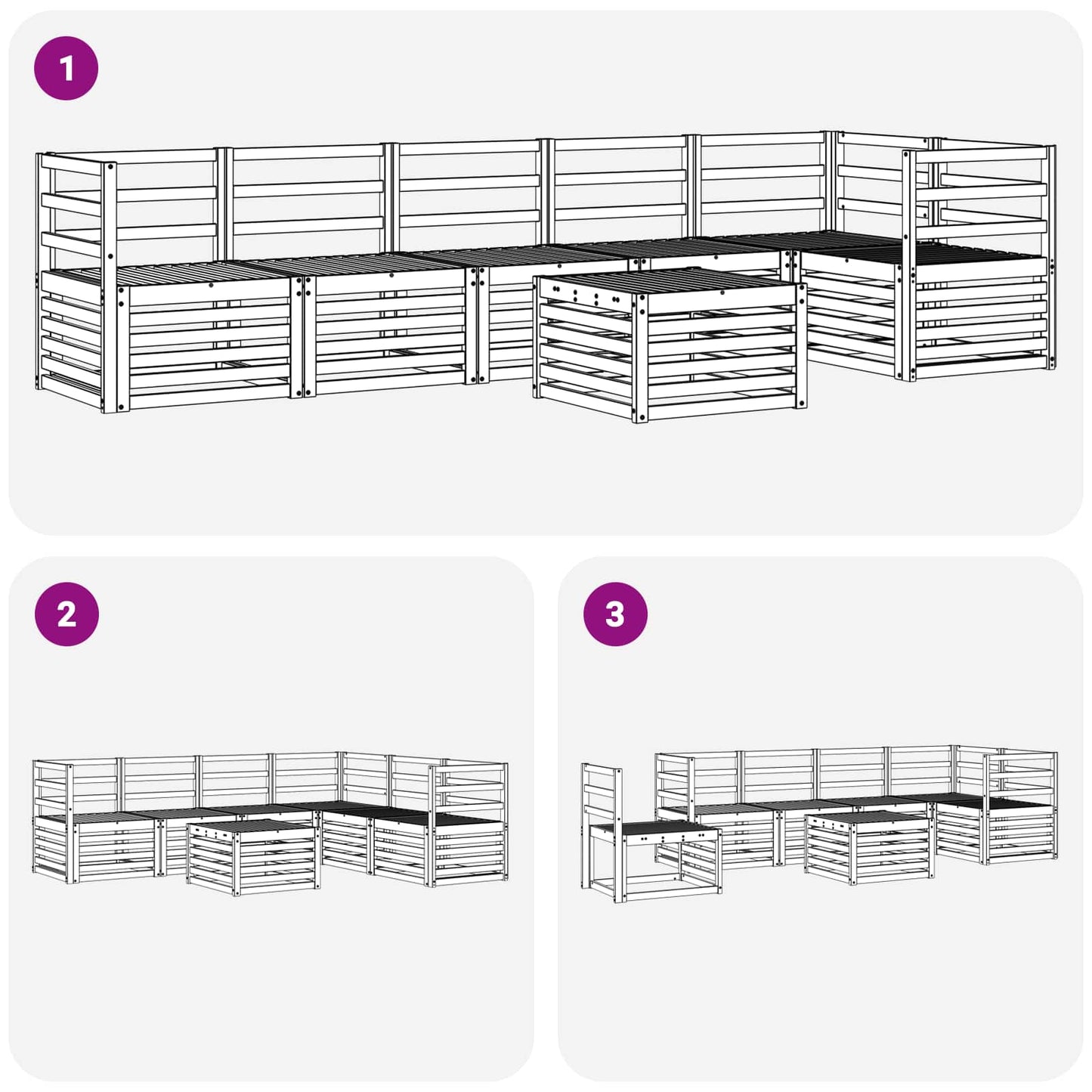 Utendørs sofa-sett 7 pcs Hvit 59 x 59 x 37 cm Solid akasietre