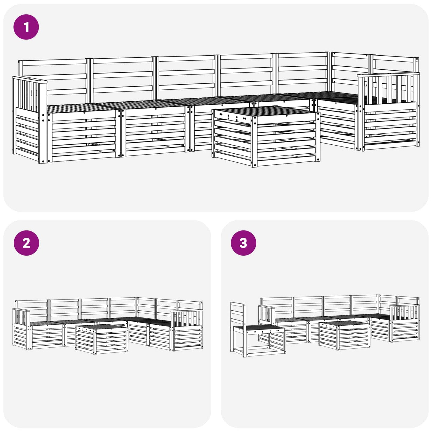Utendørs sofa-sett 7 pcs Hvit 59 x 59 x 37 cm Solid akasietre