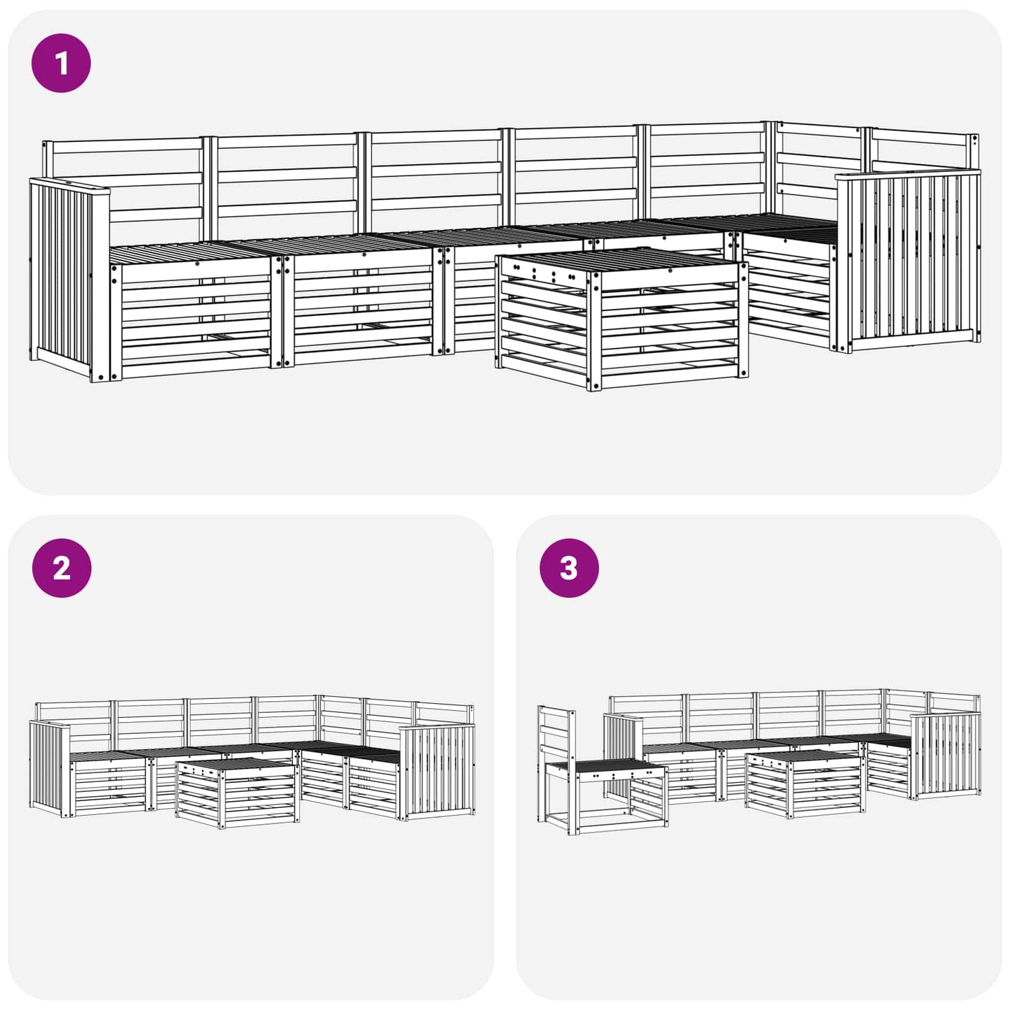 Utendørs sofa-sett 7 pcs Hvit 59 x 59 x 37 cm Solid akasietre