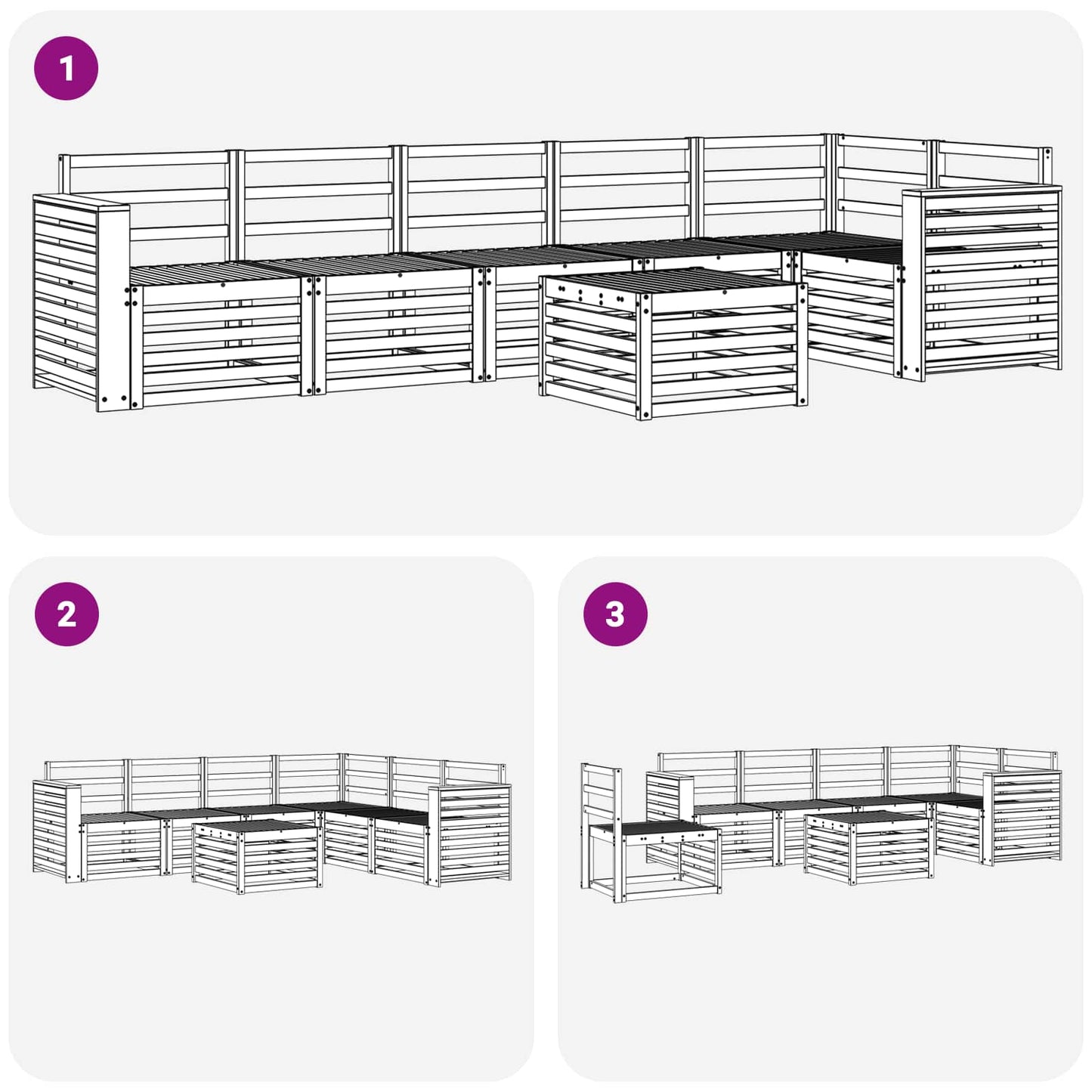 Utendørs sofa-sett 7 pcs Hvit 59 x 59 x 37 cm Solid akasietre