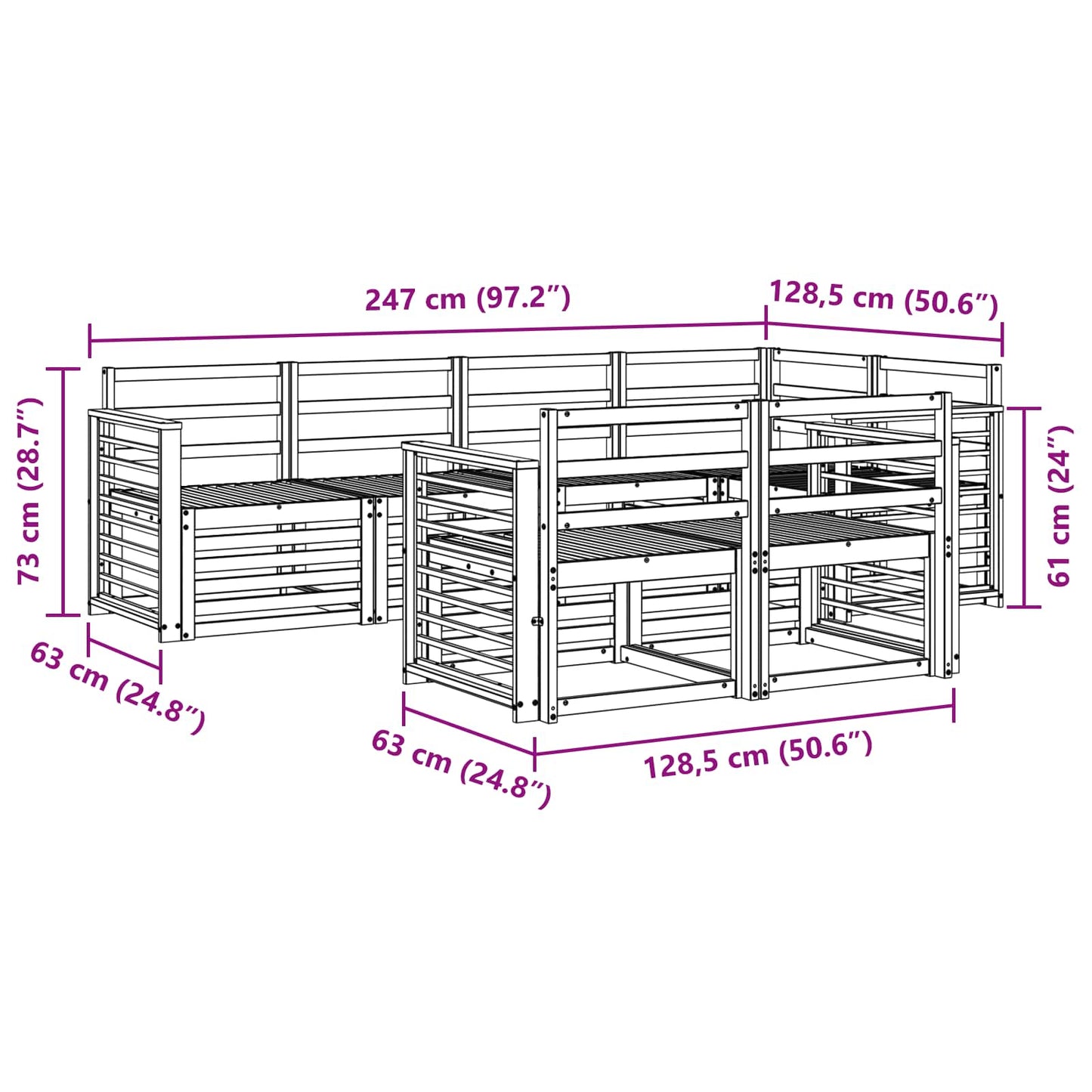 Utendørs sofa-sett 7 pcs Hvit 247 x 128,5 x 73 cm