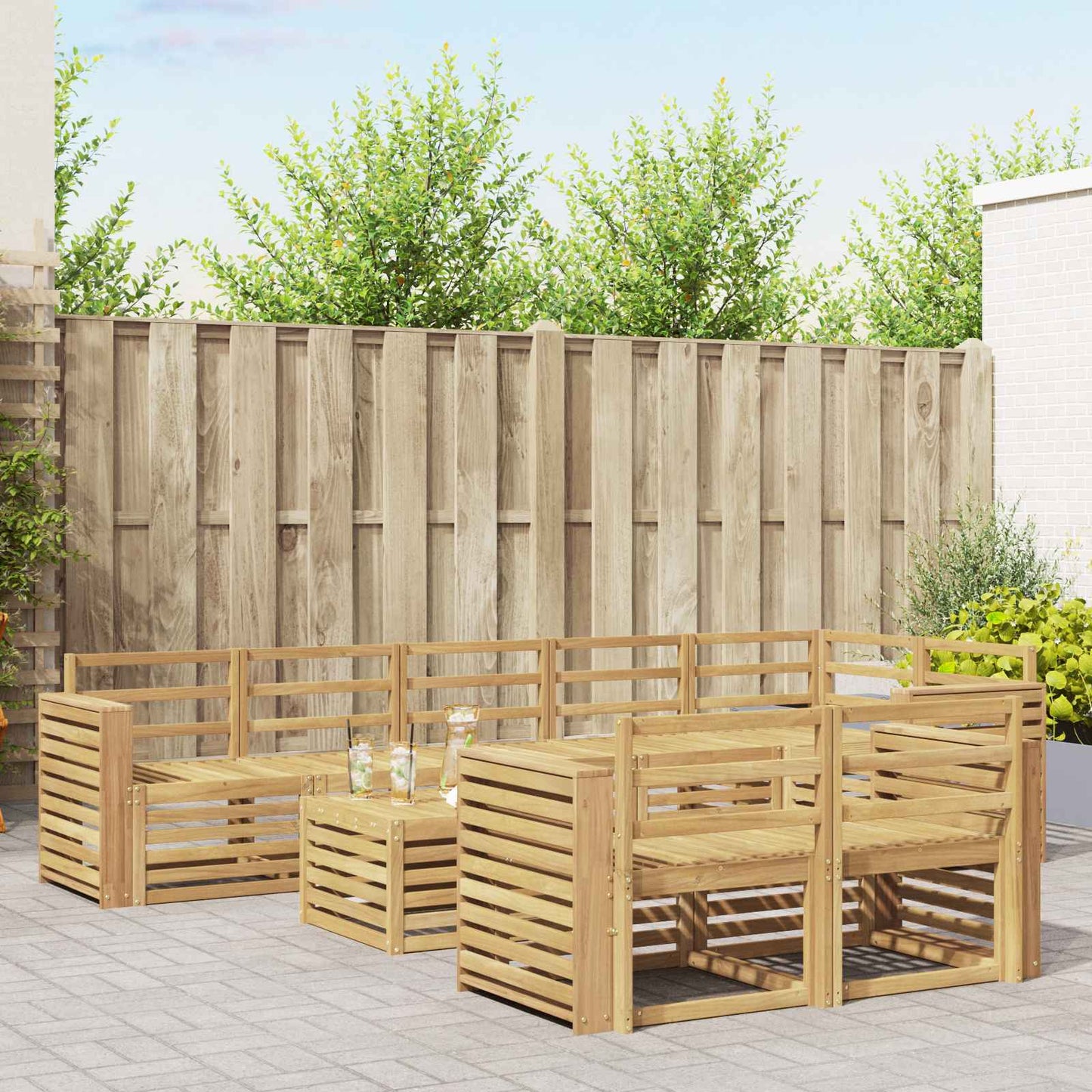 Utendørs sofa-sett 9 pcs Hvit 59 x 59 x 37 cm Solid akasietre